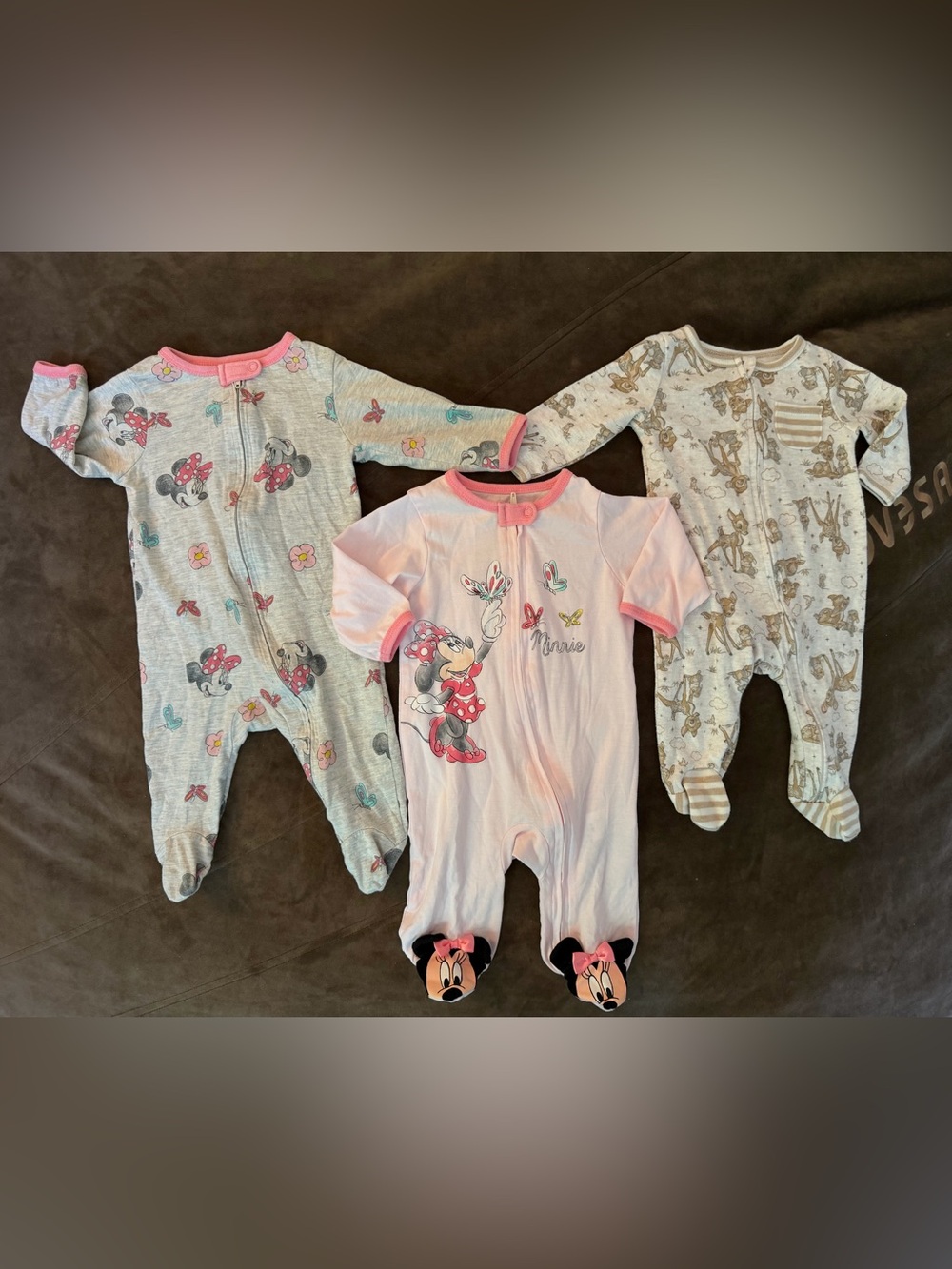 Disney Footed One-Piece Pajamas 1-Bambi 2&3- Minnie Mouse BUNDLE